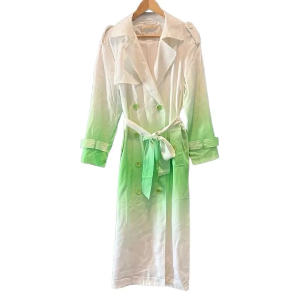 NWT PIPPA the Label Women's Beatrix Ombré Trench Coat in White/Lime Size Medium - Picture 4 of 8